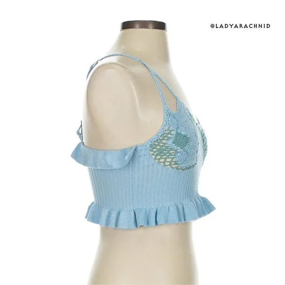 HOUSE OF SUNNY Palma crochet stretch knit ruffle crop top - Picture 6 of 8